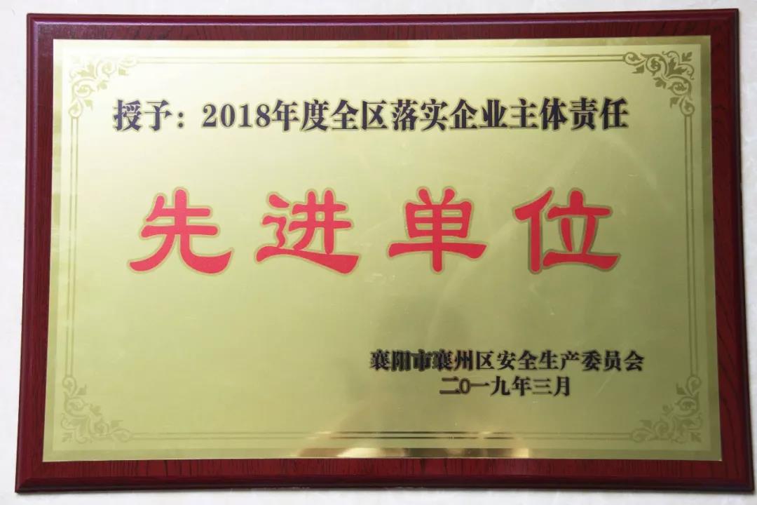 时瑞达重工被授予2018年度 全区落实企业主体责任先进单位